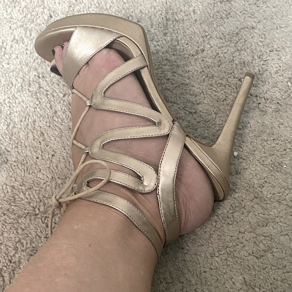 Worn once…Gold Guess Ankle Wrap Platform Heels